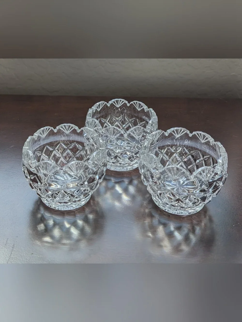 Royal Irish Cut 24%Leaded Crystal Clear Votive Candle Scalloped Edge Set Of 3